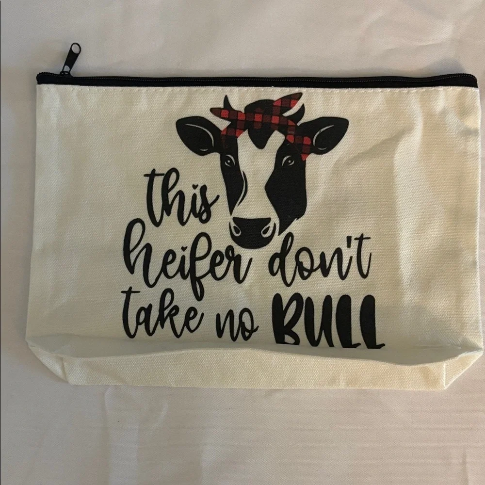 Cosmetic Bag with Cow Print and Quote NWOT